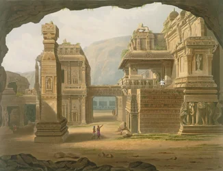 Großer ausgegrabener Tempel in Ellora im Jahr 1813, aus Band I von 